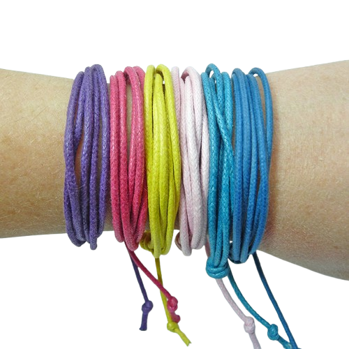 Colourful handmade cotton bracelets stacked – best selling bracelets by Vicki Evans