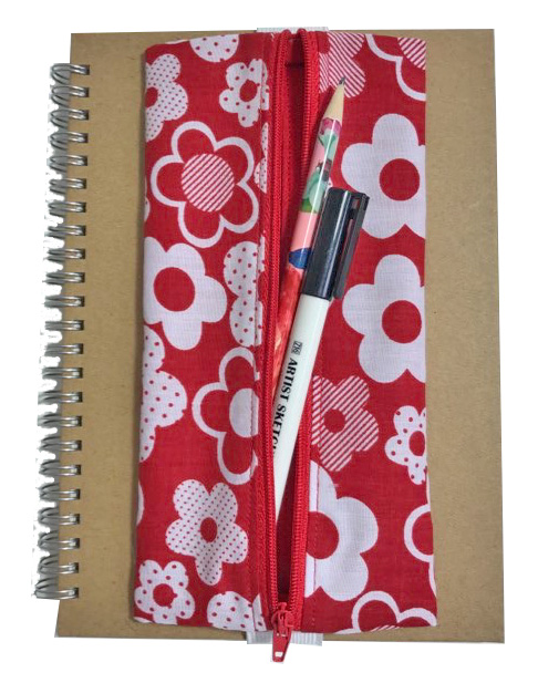 Handmade elasticated notebook pencil holder — fabric pencil case with strap by Vicki Evans