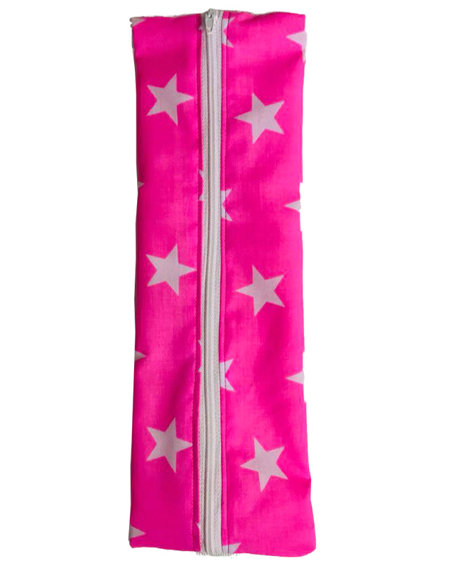 Elasticated notebook pencil holder in pink stars fabric — handmade by Vicki Evans