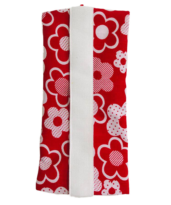 Elasticated pencil holder with red floral fabric — handmade notebook strap pencil case gift by Vicki Evans