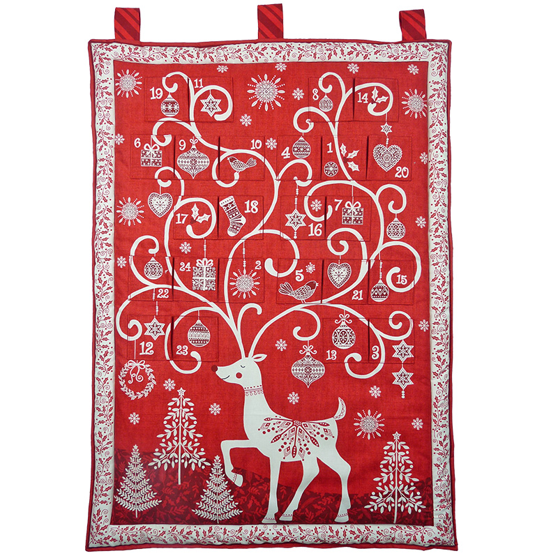 Handmade large fabric advent calendar reindeer design — 24 pockets by Vicki Evans