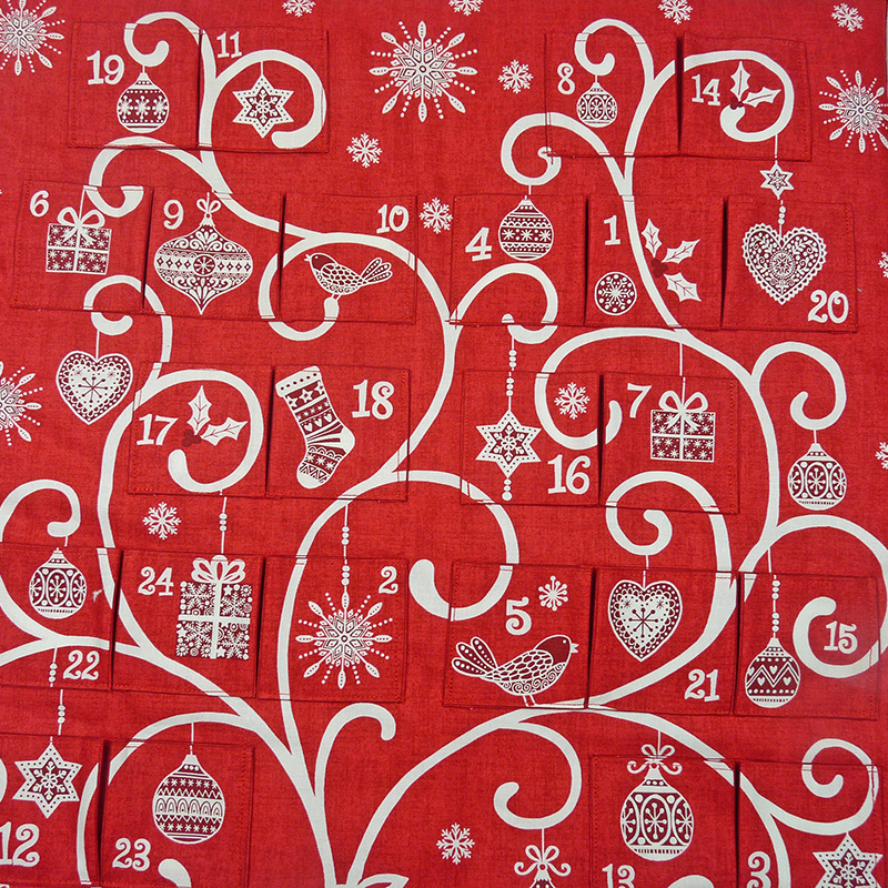 Large fabric advent calendar pocket detail — handmade by Vicki Evans