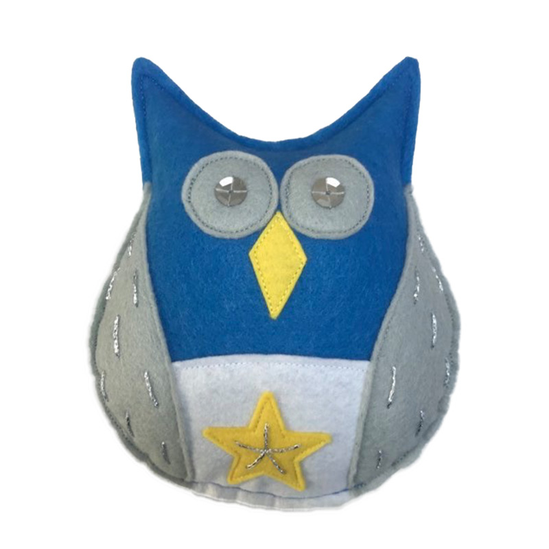 Handmade owl tree topper in blue and grey — unique Christmas decoration by Vicki Evans