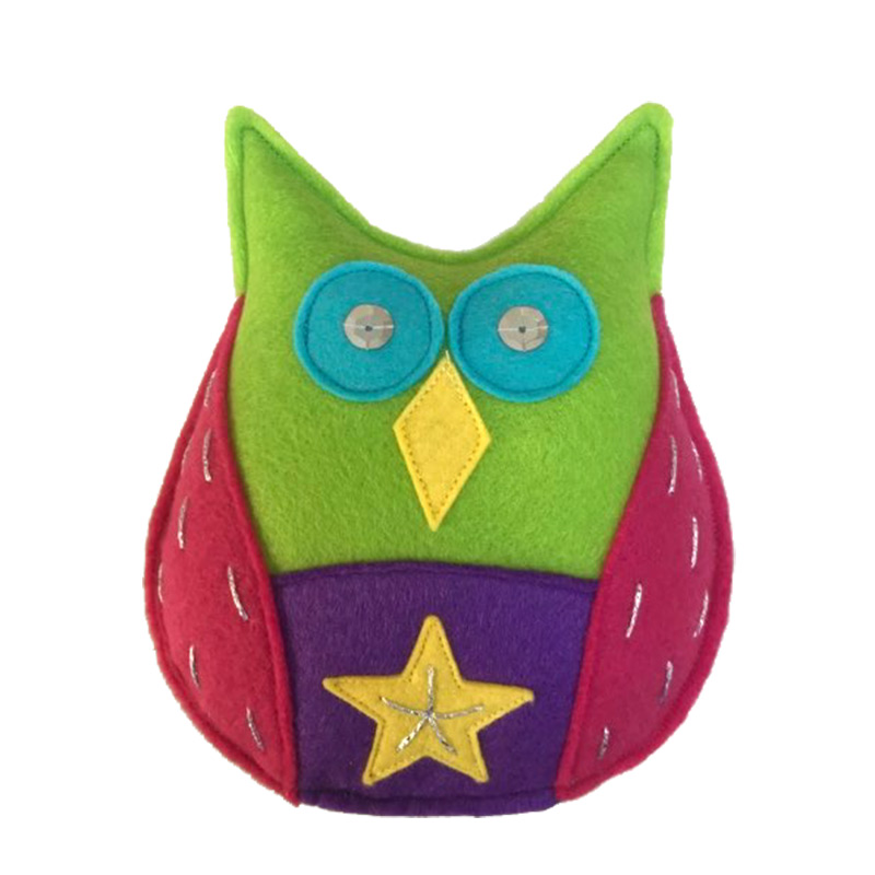 Owl Christmas tree topper in green and red — handmade felt decoration by Vicki Evans