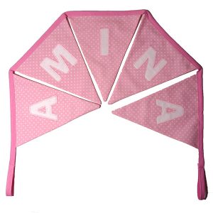 Personalised girls bunting — pink fabric flags handmade by Vicki Evans