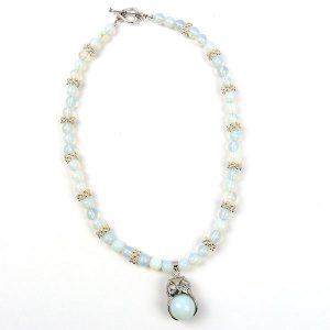 Owl pendant necklace with opalite semi-precious stones — handmade by Vicki Evans