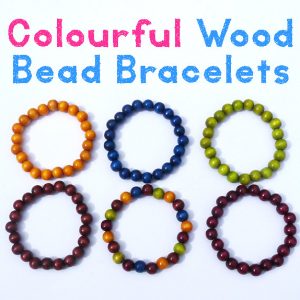 Coloured wood bead bracelets in six colours – handmade elasticated bracelets by Vicki Evans