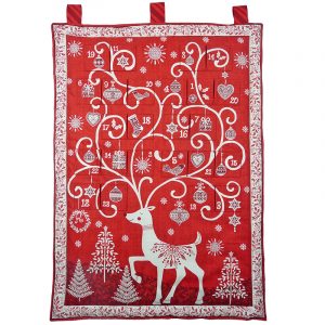 Handmade large fabric advent calendar reindeer design — 24 pockets by Vicki Evans