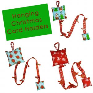 Handmade hanging Christmas card holder — padded fabric cushions with pegs by Vicki Evans