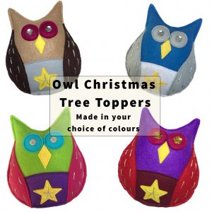 Handmade owl Christmas tree topper — colourful felt owl decoration by Vicki Evans
