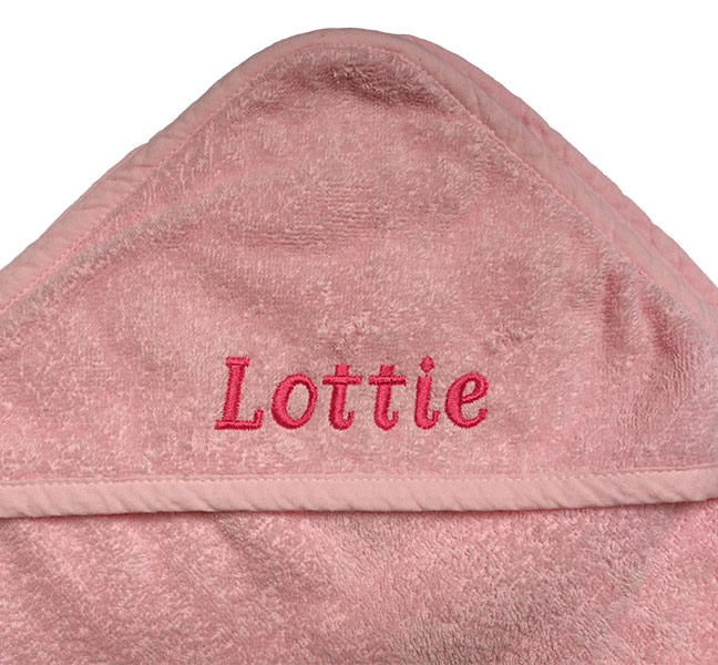 Personalised baby towel close up embroidery — hooded towel gift by Vicki Evans